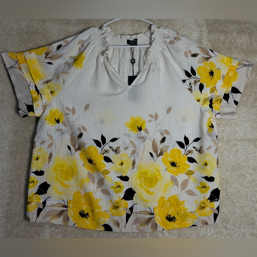 Badgley Mischka Cream Blouse with Yellow Floral Print